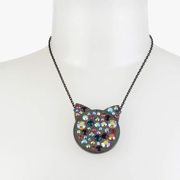 Betsey Johnson Multicolored Sparkle Stone Cat Face Pendant Cable Necklace NWT - Picture 4 of 13
